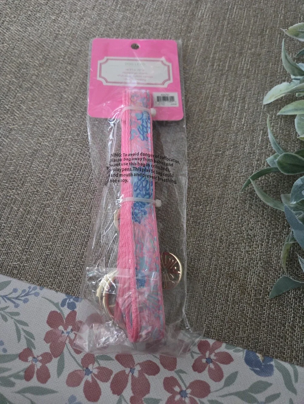 Lilly Pulitzer Pink Floral Dog Leash with Gold Hardware